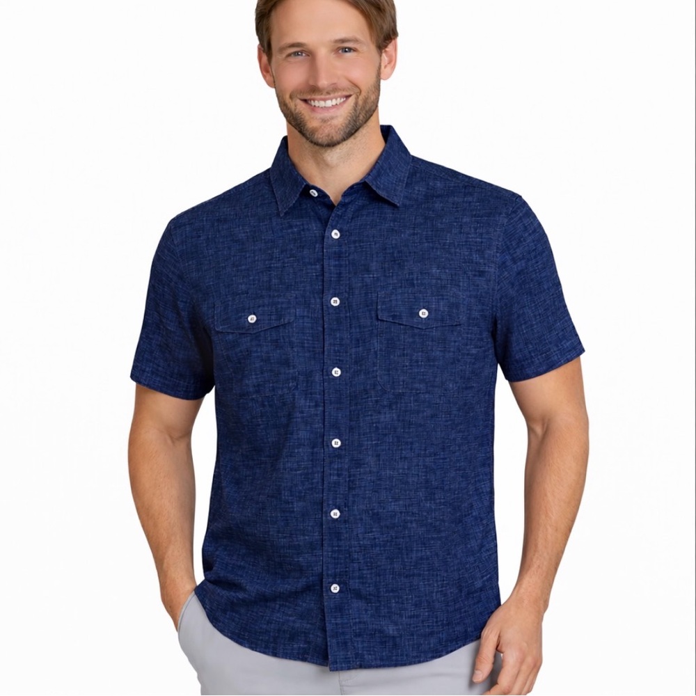Buttercloth Navy Button-Down Shirt for Men (NEW)
